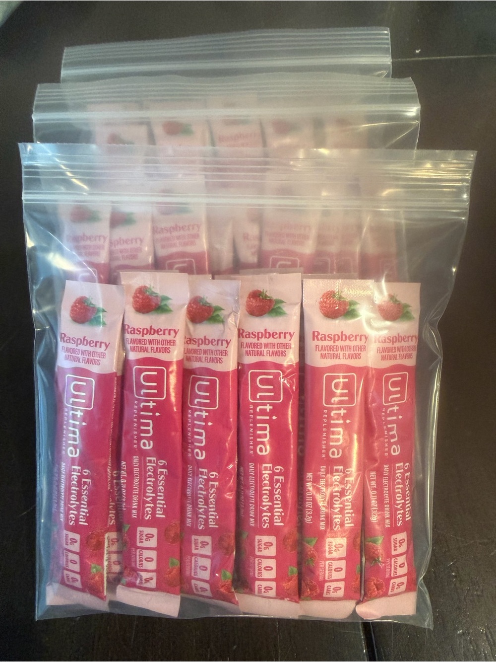100 Count Ultima Replenisher, Electrolyte Hydration Drink Mix Sticks- Raspberry